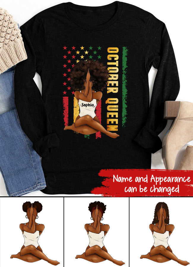 Custom October Birthday Shirt For Woman, Queens are Born In October Gifts, Melanin Afro Woman Shirt, Black Girl Tee, Afro Queen Gift