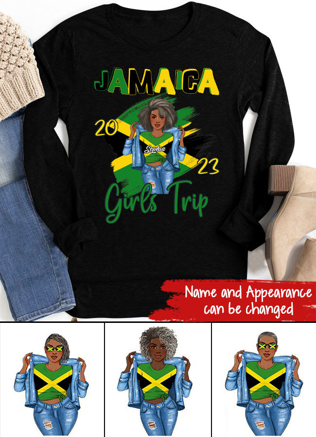 Jamaica Girl Queen Shirt Jamaincan Queen African American Afro Woman Jamaica Flag Gift Jamaica Girls Trip Vacation Travel Matching Lips 2023 T-Shirt