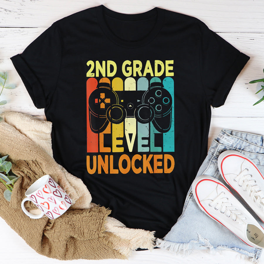 Back to School Shirts Hello 2nd Grade Level Unlocked Video Game Back to School Boy T-Shirt