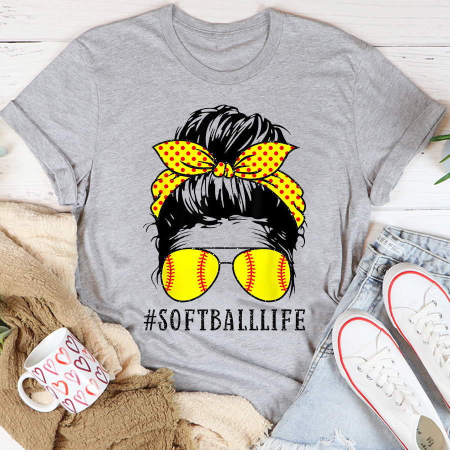 Baseball Mom Shirt Mom Life Softball Baseball Mom Mothers Day Messy Bun Womens T-Shirt Mother Day Shirts