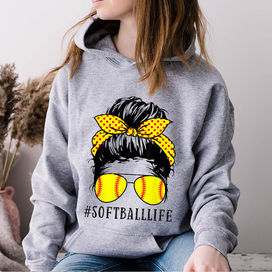 Baseball Mom Shirt Mom Life Softball Baseball Mom Mothers Day Messy Bun Womens T-Shirt Mother Day Shirts