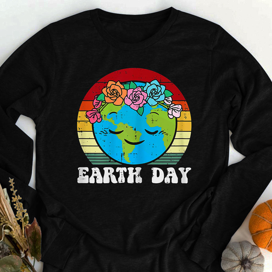 Earth Day Everyday Shirt Earth Day Flowers Head Sunset Retro Toddler T-Shirt Save The Planet Shirts