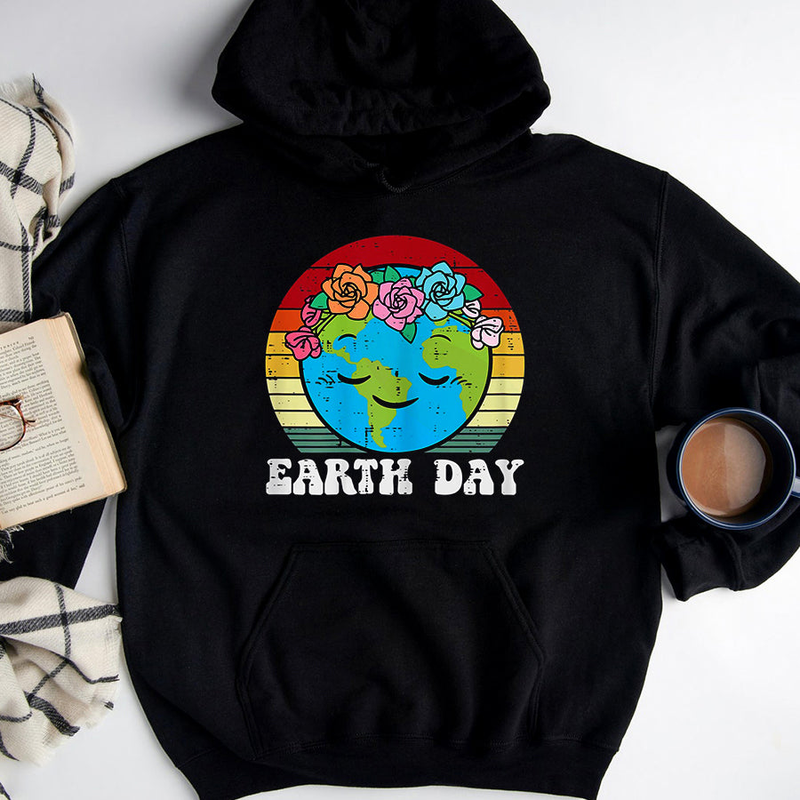 Earth Day Everyday Shirt Earth Day Flowers Head Sunset Retro Toddler T-Shirt Save The Planet Shirts