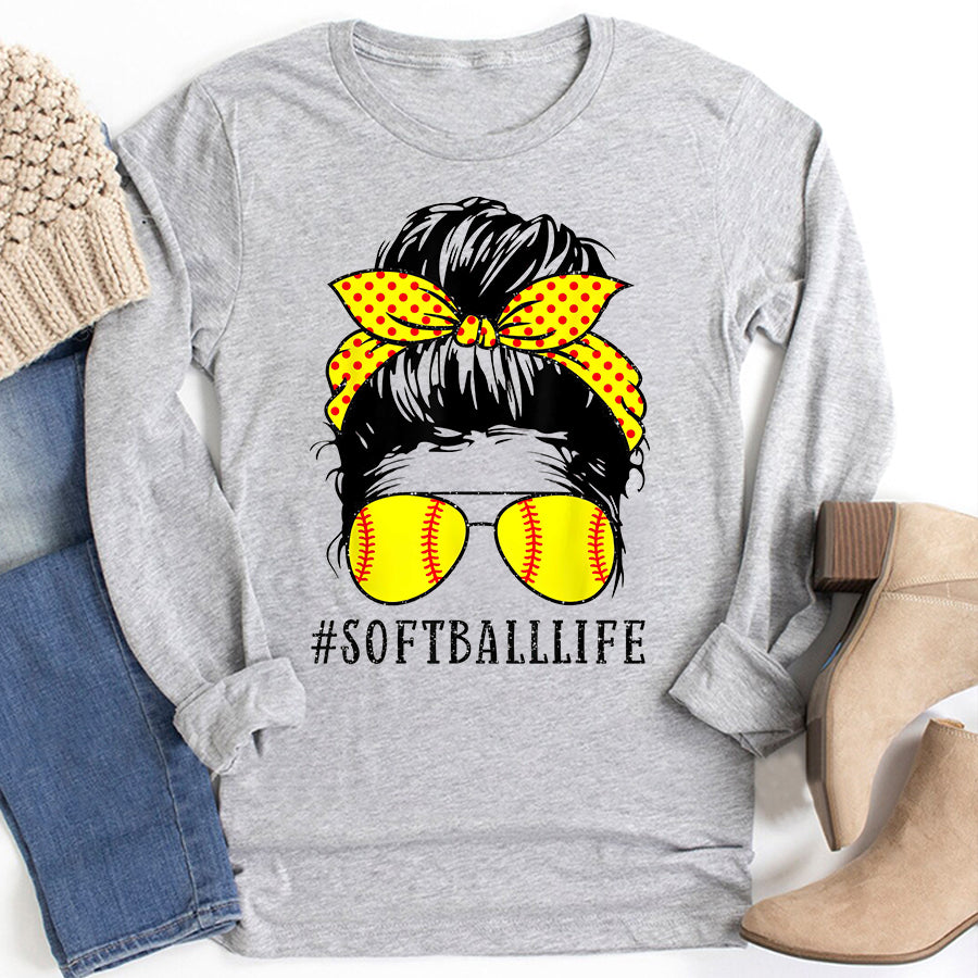 Baseball Mom Shirt Mom Life Softball Baseball Mom Mothers Day Messy Bun Womens T-Shirt Mother Day Shirts