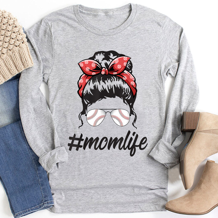 Baseball Mom Shirt Womens Mom Life Softball Baseball Mothers Day Messy Bun T-Shirt Mother Day Shirts