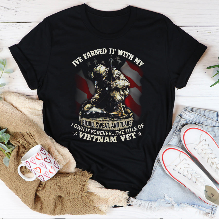 VietNam Veteran T Shirt, I&#39;ve Earned It With My Blood, Sweat, and Tears Shirt, Proud VietNam Veteran Shirt, VietNam Veteran Gift