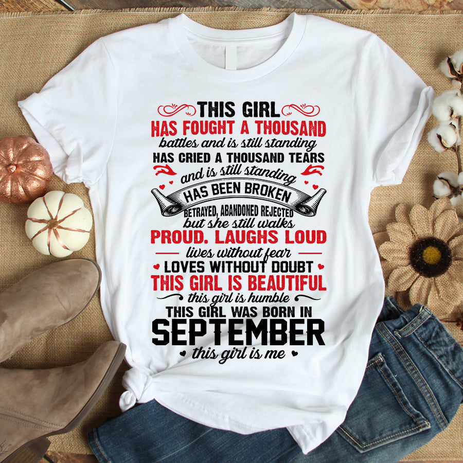 This Girl Was Born In September, her birthday gifts for September, September Birthday cotton Shirts for woman, Queens are born in September