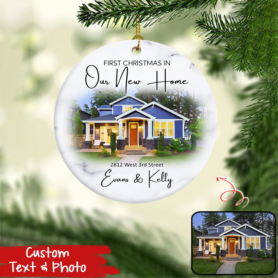 Personalized New Home Photo Ornament, New Home Christmas Ornament, Custom Watercolor House Ornament, Housewarming Gift, Personalized First Christmas In Our New House Ornament 2022