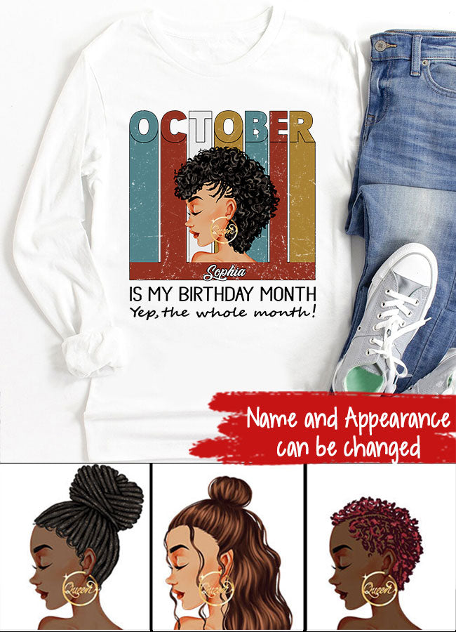 Custom October Birthday Shirt For Woman, Queens are Born In October Gifts, Melanin Afro Woman Shirt, Black Girl Tee, Afro Queen Gift