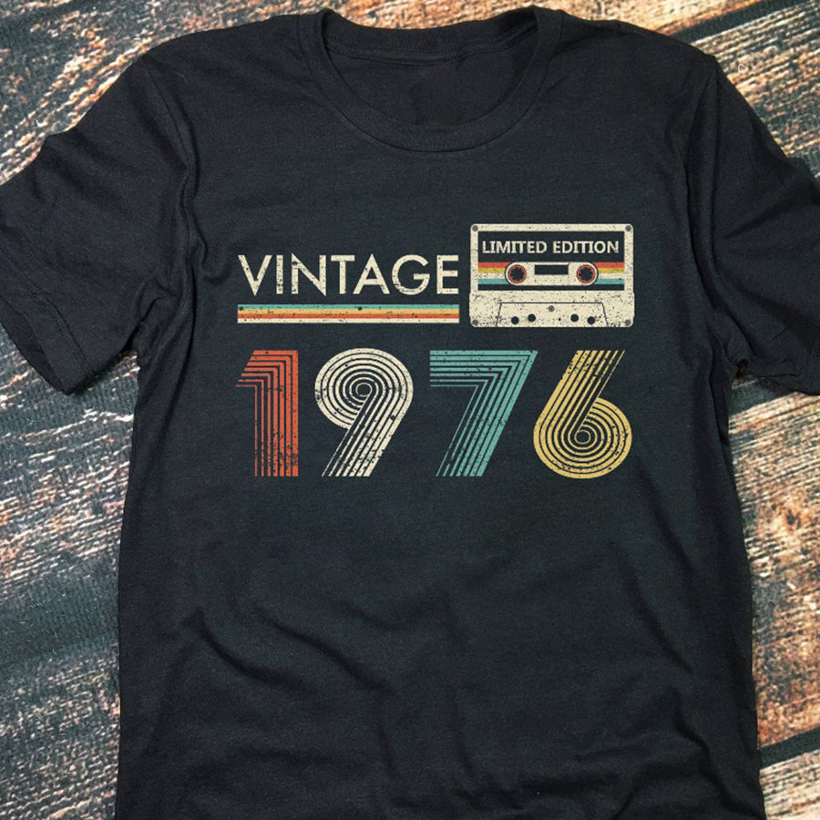 Vintage 1976 - 46 years of being awesome 46th birthday unique t shirt for woman, her gifts for 46 years old, Turning 46 and fabulous birthday cotton shirt