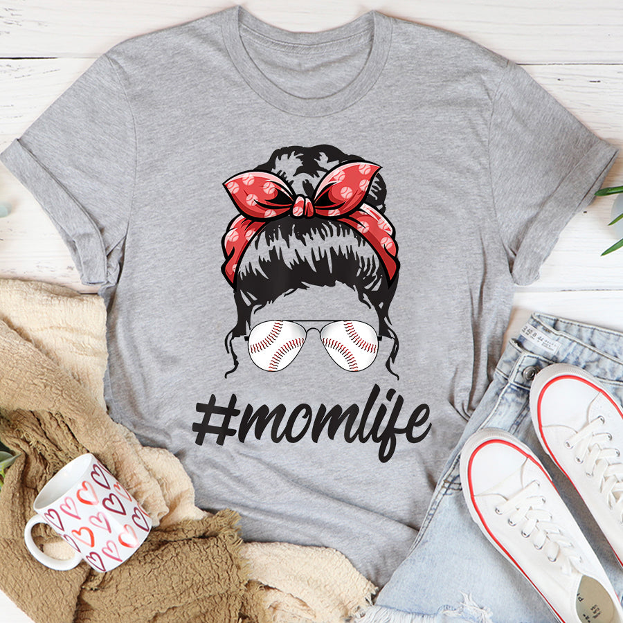 Baseball Mom Shirt Womens Mom Life Softball Baseball Mothers Day Messy Bun T-Shirt Mother Day Shirts