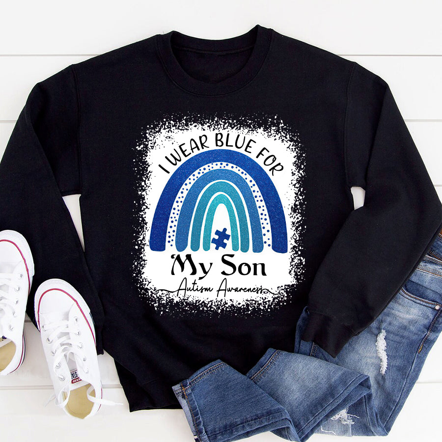 I Wear Blue For My Son Autism Awareness Rainbow T-Shirt Dad Mom Autism Awareness Shirt