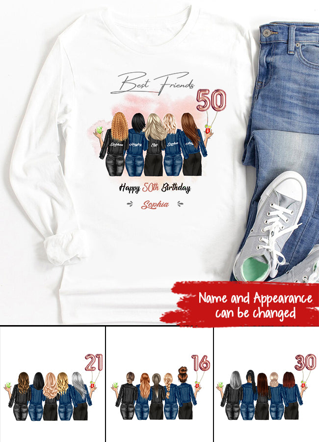 Custom Best Friend Birthday Greeting Shirt, Shirt For Group Sisters, BFF, Bestie. Happy Birthday Shirt For 18th 21st 25th 30th 35th 40th 50th 60th