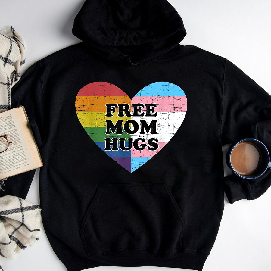 LGBT Shirts, Rainbow Pride Shirt,Free mom hugs with rainbow and transgender flag heart T-Shirt