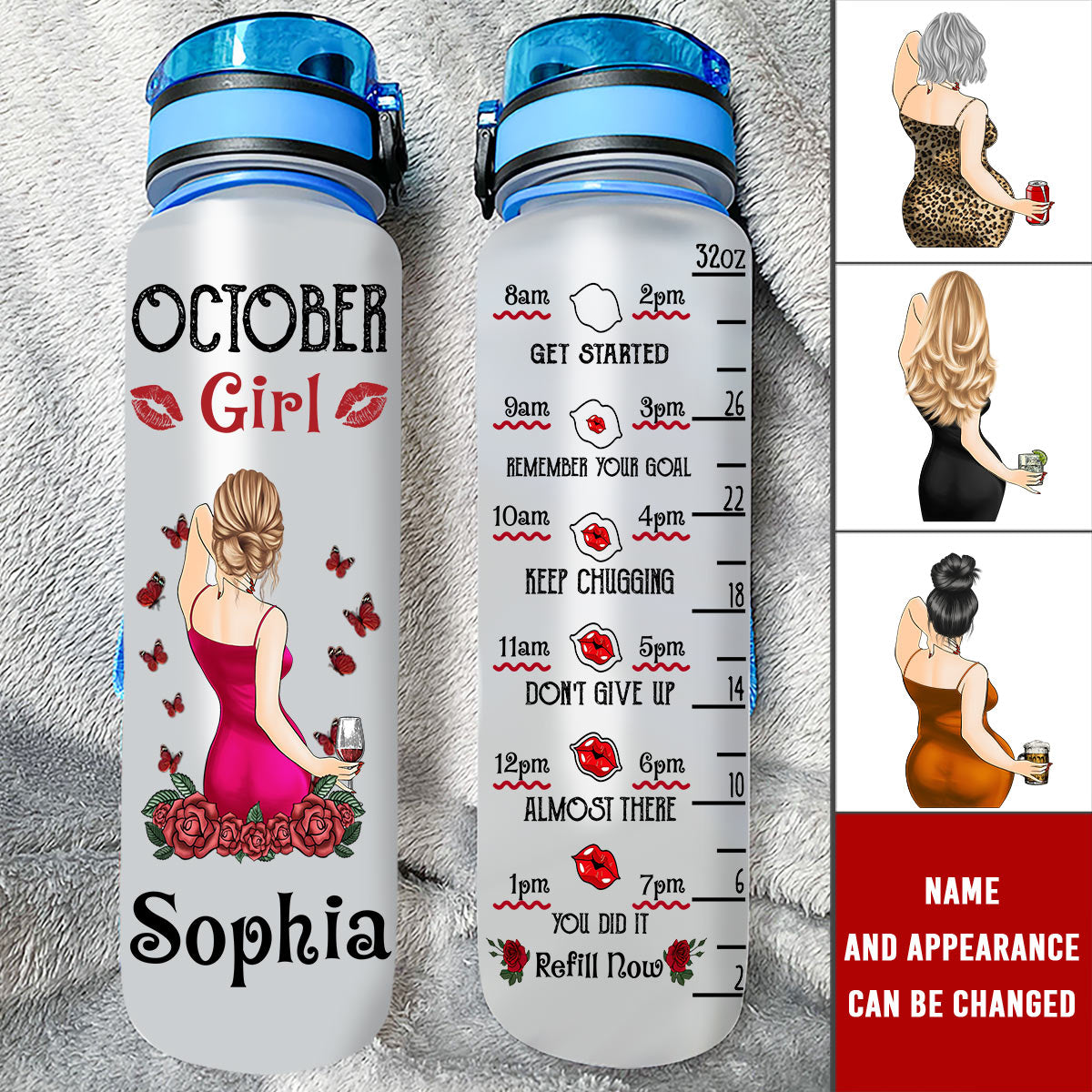 Personalized Water Tracker Bottle, Birthday, Birthday Gift For Her, Girl, Woman, October birthday, October Girl