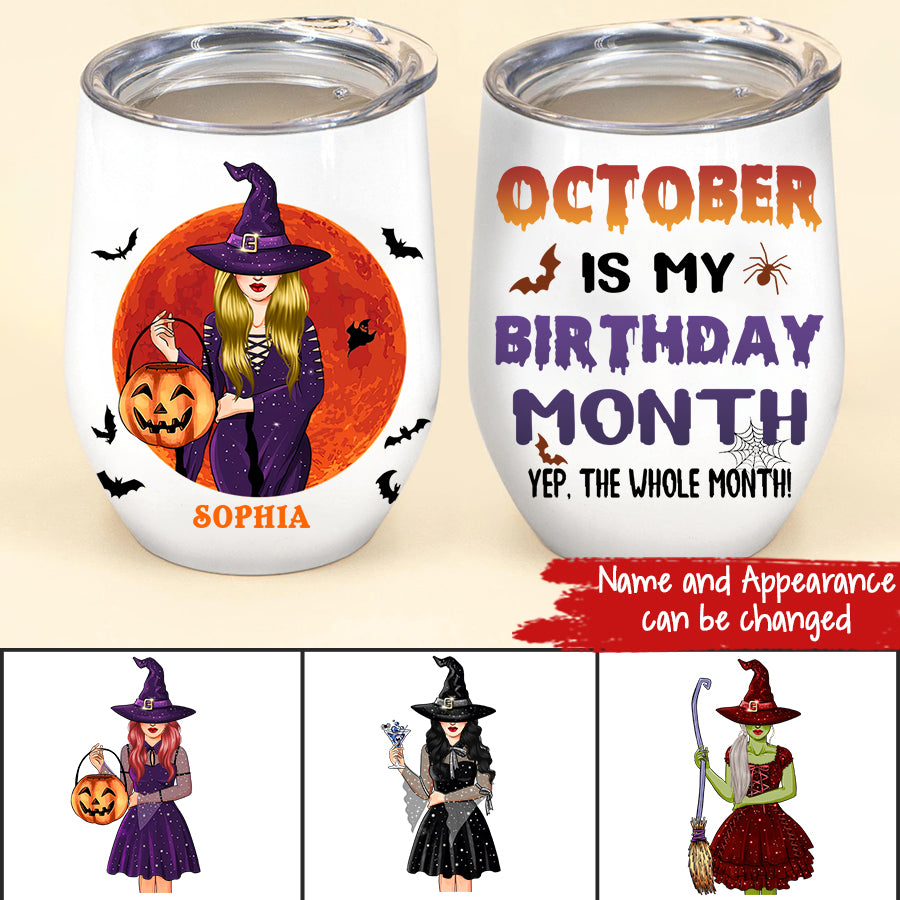 Personalized Wine Tumbler, October birthday gifts, October birthday gift idea for her, Spooky Tumblers, Halloween Tumbler Cup