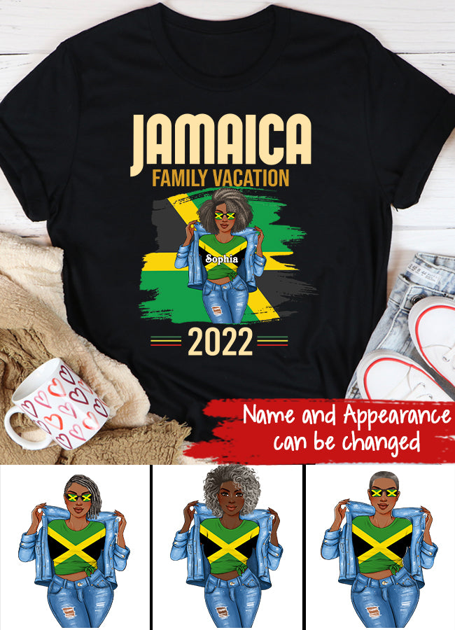 Jamaica Girl Queen Shirt Jamaincan Queen African American Afro Woman Jamaica Flag Gift Jamaica Family Vacation 2022 Jamaican Holiday Caribbean Trip T-Shirt