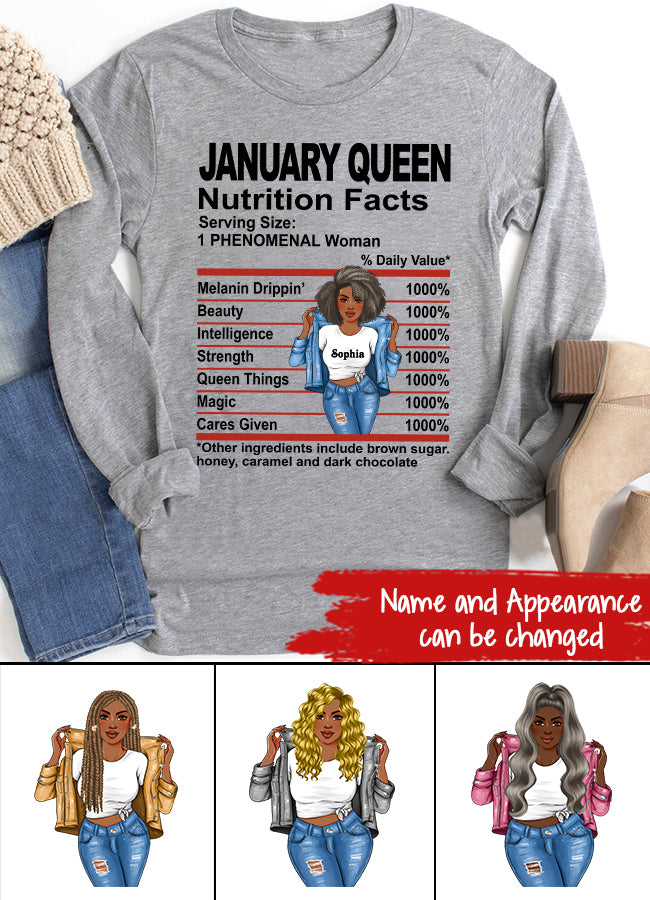 Custom January Birthday Shirt For Woman, Queens Are Born In January Gifts, Melanin Afro Woman Shirt, Black Girl Tee, Afro Queen Gift