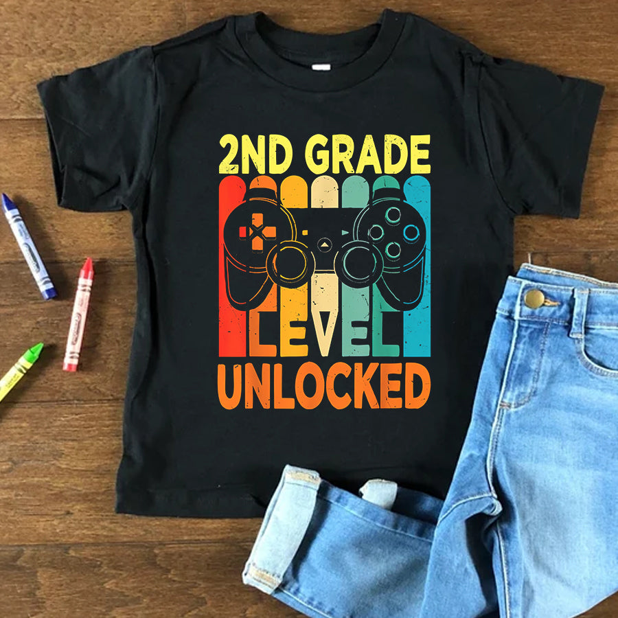 Back to School Shirts Hello 2nd Grade Level Unlocked Video Game Back to School Boy T-Shirt