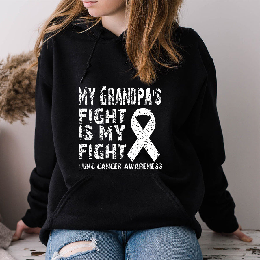 My Grandpa's Fight Is My Fight Lung Cancer Awareness T Shirt , Lung Cancer Awareness Ribbon Day, White Ribbon Gift