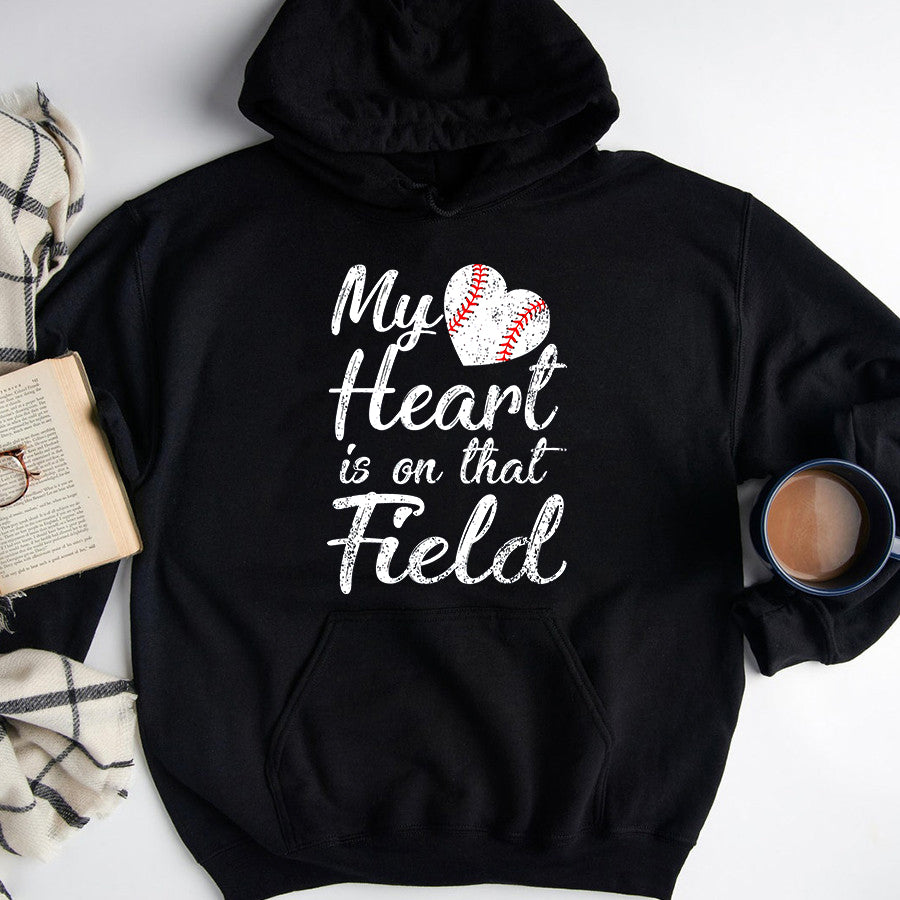 Softball Mom Shirt My Heart is on That Field Tee Baseball Softball Mom Gifts T-Shirt Mothers Day Shirts