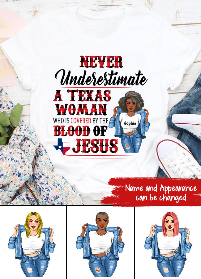 Personalized T Shirt, Texas shirt
Never Underestimate a Texas Woman who is Coverd by the Blood of Jesus t shirt, Texas gift