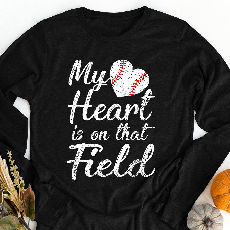 Softball Mom Shirt My Heart is on That Field Tee Baseball Softball Mom Gifts T-Shirt Mothers Day Shirts