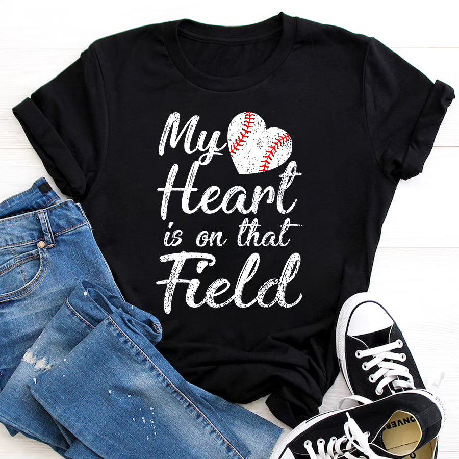 Softball Mom Shirt My Heart is on That Field Tee Baseball Softball Mom Gifts T-Shirt Mothers Day Shirts