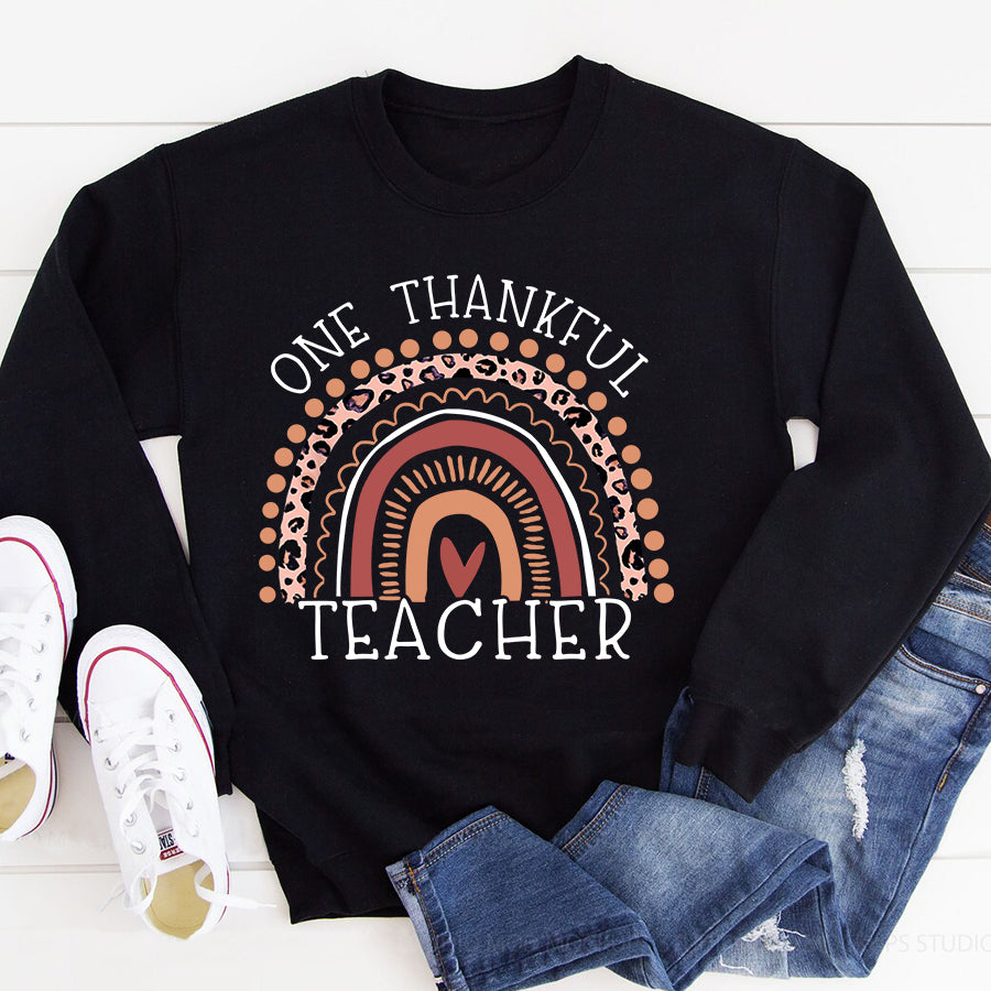 Leopard Rainbow One Thankful Teacher Thanksgiving Christmas T Shirt ,Family Thanksgiving Shirt ,Funny Thanksgiving Gift