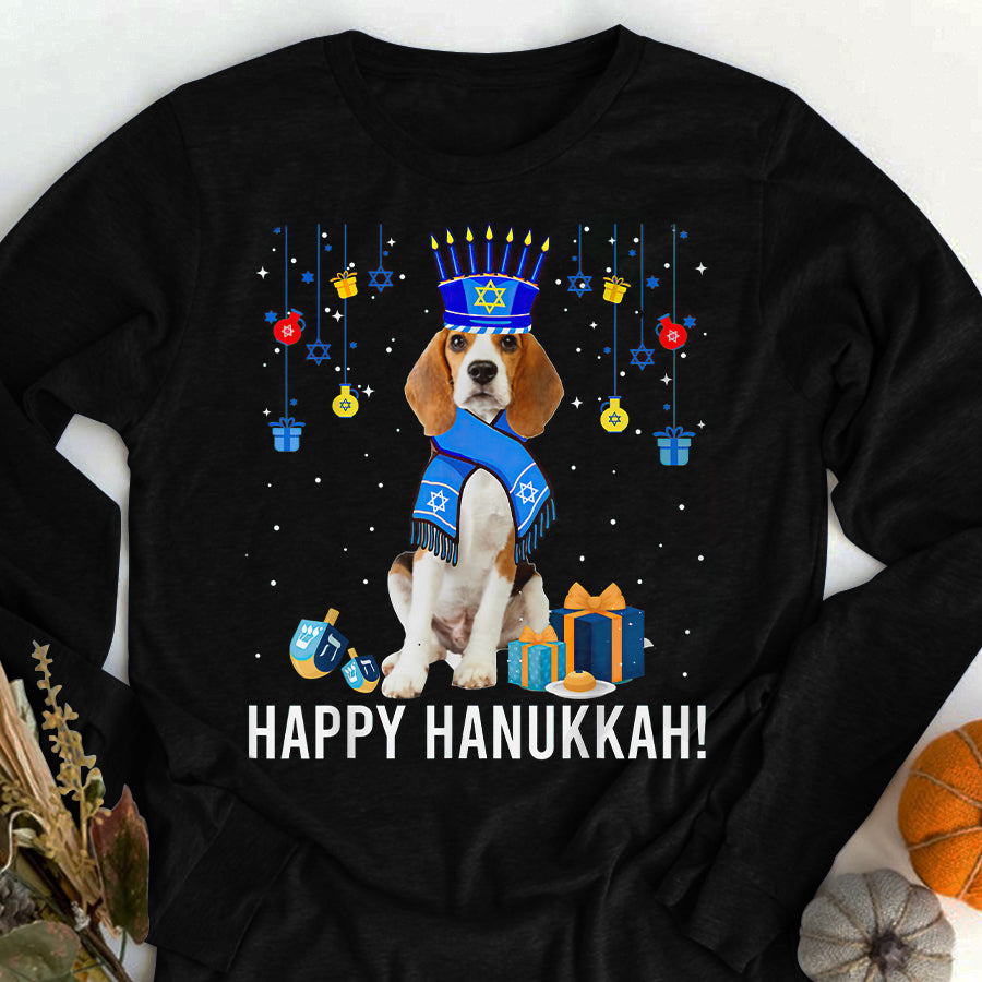 Funny Beagle Menorah Hat Christmas Happy Hanukkah Jewish T Shirt, Funny Hanukkah Shirts, Chanukah Gifts