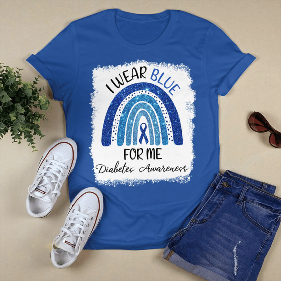 I Wear Blue For Me Rainbow T Shirt , T1D Diabetes Awareness Gift, World Diabetes Day, Blue Ribbon
