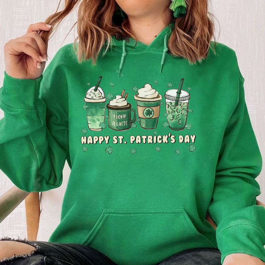 St. Patrick&#39;s coffee Shirts, Lucky latte lover iced cute funny gifts, Shamrock Shirt, Saint Patricks Day Shirt