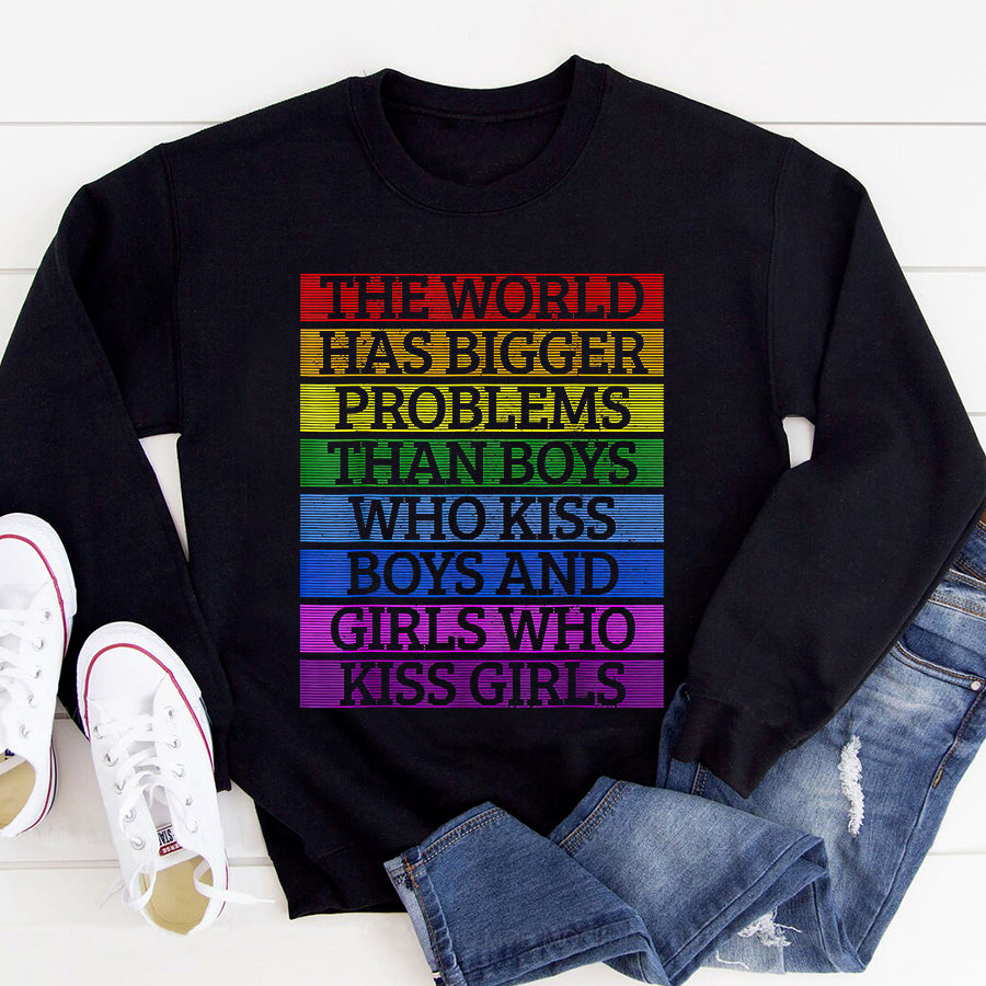 LGBT Shirts, Rainbow Pride Shirt,Gay Pride Month LGBT The World Has Bigger Problems Rainbow T-Shirt