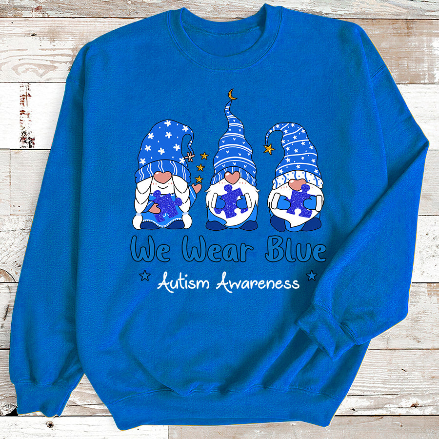 Gnomes In April We Wear Blue Autism Awareness T-Shirt Autism Awareness Shirt