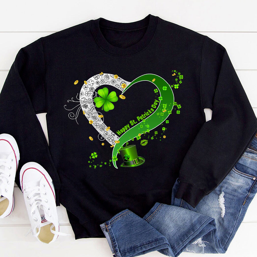 Saint Patrick&#39;s Day Heart Shirt, St Patrick Day Shirt, Shamrock Shirt, Heart Shamrock Shirt, Lucky Shirt, Irish Shirt, St. Paddy&#39;s Day Shirt