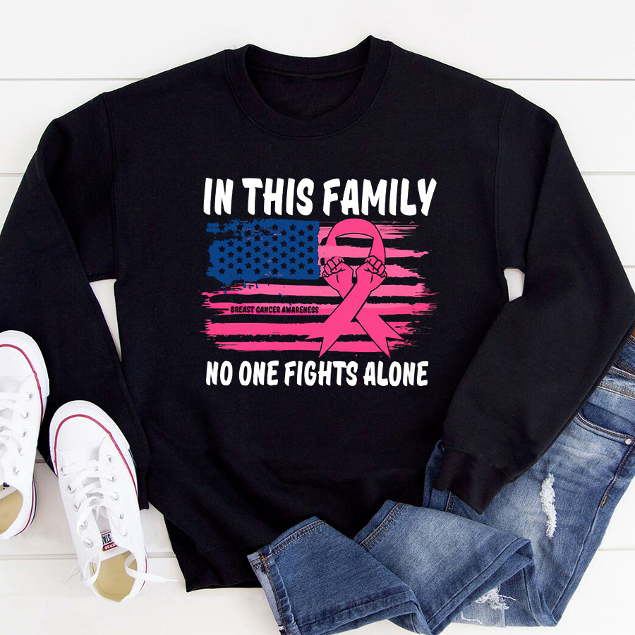 Breast Cancer Awareness Shirts In This Family No One Fights Alone Breast Cancer Awareness T-Shirt