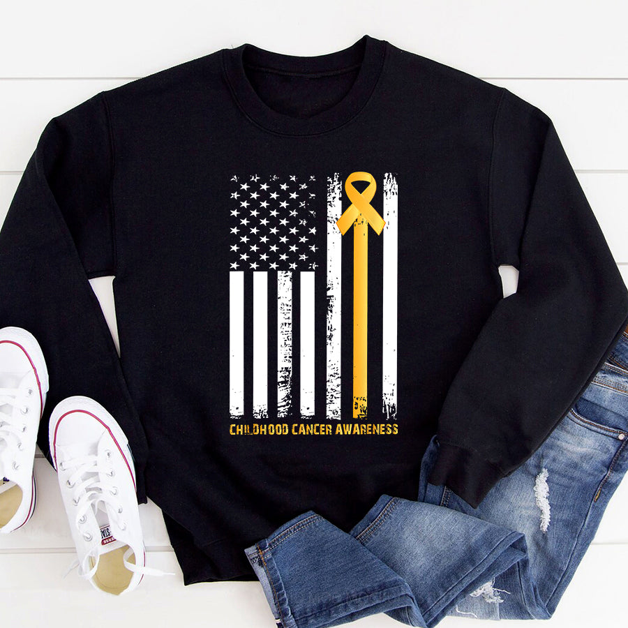 Childhood Cancer Awareness Shirt Ribbon In A Flag, Childhood Cancer Awareness T-Shirt