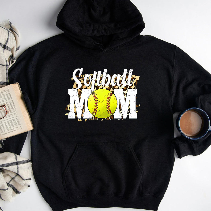 Softball Mom Shirt Softball Fans Leopard Women, Softball Mom T-Shirt Mothers Day Shirts