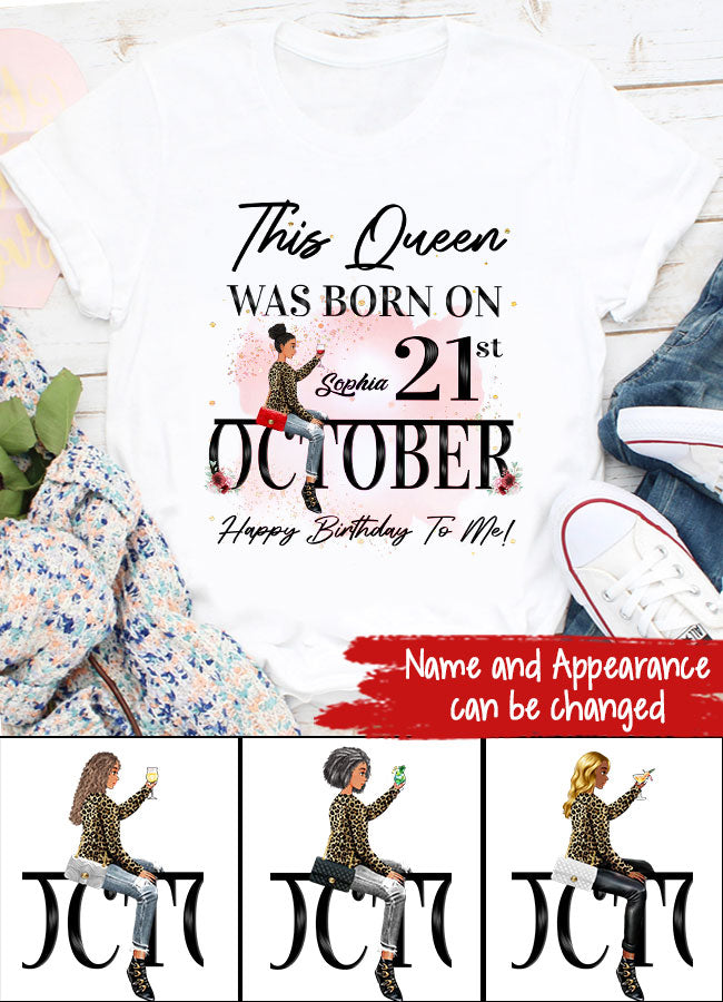 Custom October Birthday Shirt For Woman, Queens are Born In October Gifts, Melanin Afro Woman Shirt, Black Girl Tee, Afro Queen Gift