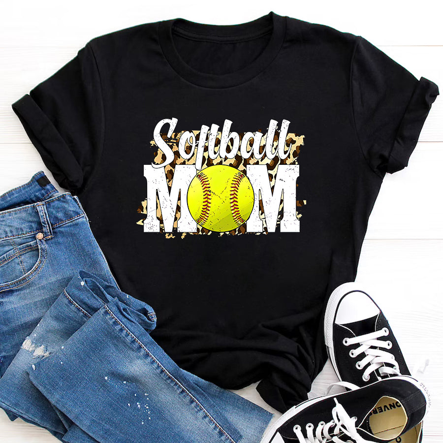 Softball Mom Shirt Softball Fans Leopard Women, Softball Mom T-Shirt Mothers Day Shirts