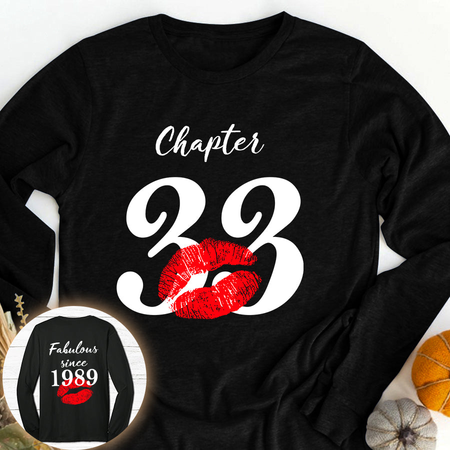 Chapter 33, Fabulous since 1989 33rd birthday unique t shirt for woman, her gifts for 33 years old , Turning 33 birthday cotton shirt