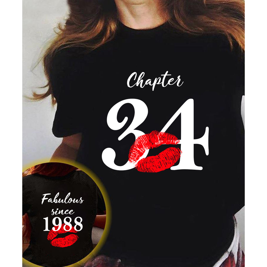 Chapter 34, Fabulous since 1988 34th birthday unique t shirt for woman, her gifts for 34 years old , Turning 34 birthday cotton shirt