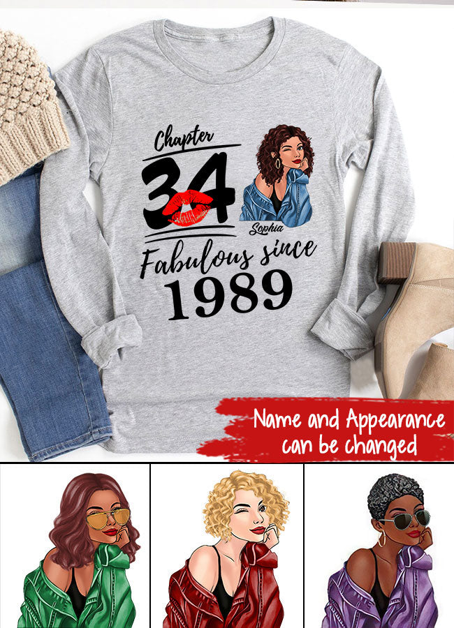 34th Birthday Shirts For Her, Personalised 34th Birthday Gifts, 1989 T Shirt, 34 And Fabulous Shirt, 34th Birthday Shirt Ideas, Gift Ideas 34th Birthday Woman