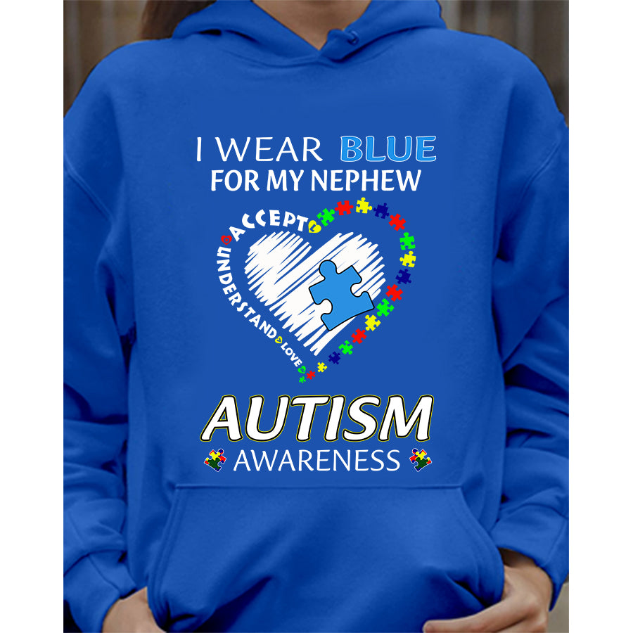 I Wear Blue For My Nephew Autism Awareness T-Shirt Uncle Aunt Autism Awareness Shirt