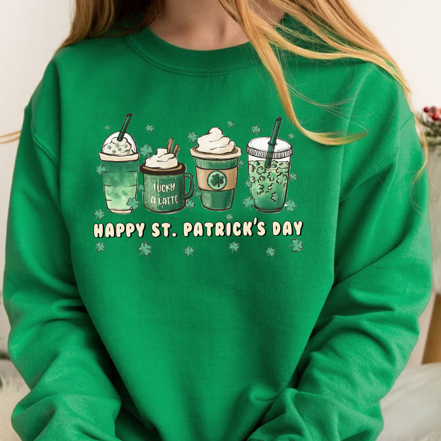 St. Patrick&#39;s coffee Shirts, Lucky latte lover iced cute funny gifts, Shamrock Shirt, Saint Patricks Day Shirt