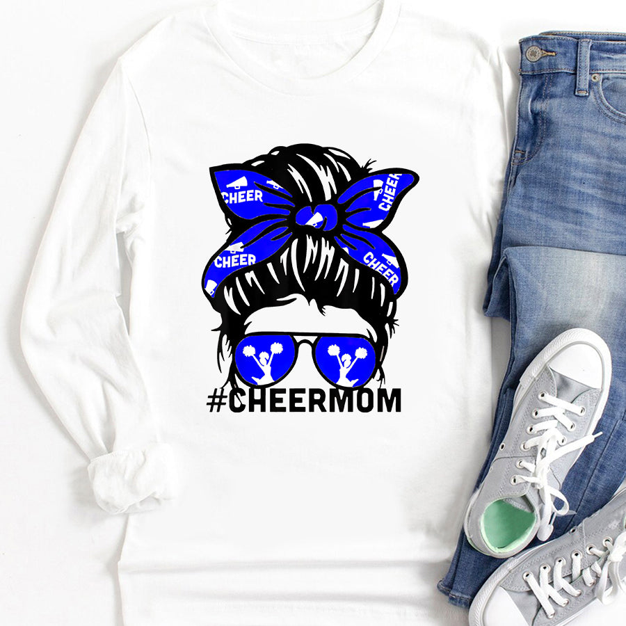 Cheer Mom Shirt Cheer Mother Mama Parents Gift Cheerleading Mom Messy Bun T-Shirt Mother Day Shirts