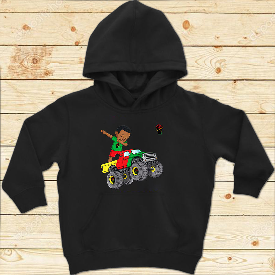 Juneteenth Youth Shirt Kids Juneteenth Dabbing Black King In Monster Truck Toddler Boys T-Shirt