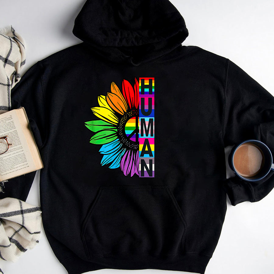 LGBT Shirts, Rainbow Pride Shirt,HUMAN Sunflower LGBT Flag Gay Pride Month Proud LGBTQ T-Shirt