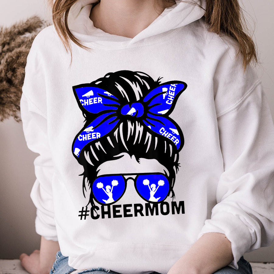 Cheer Mom Shirt Cheer Mother Mama Parents Gift Cheerleading Mom Messy Bun T-Shirt Mother Day Shirts