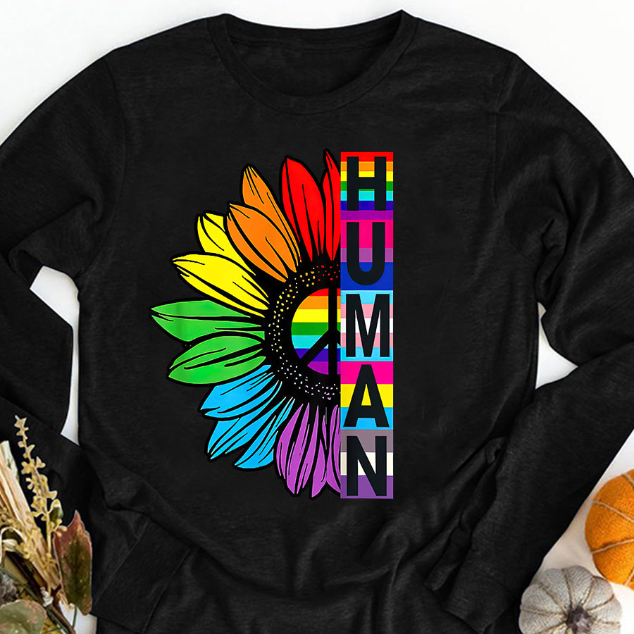 LGBT Shirts, Rainbow Pride Shirt,HUMAN Sunflower LGBT Flag Gay Pride Month Proud LGBTQ T-Shirt